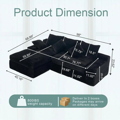 Modern Cloud Sectional Couch With L-Shape Chaise, Modular Boneless Sofa With Deep Seat, Comfy Plush Upholstered Couches