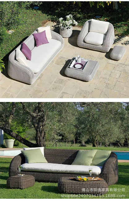 Outdoor rattan sofa courtyard waterproof and sunscreen Nordic villa garden terrace leisure balcony rattan sofa