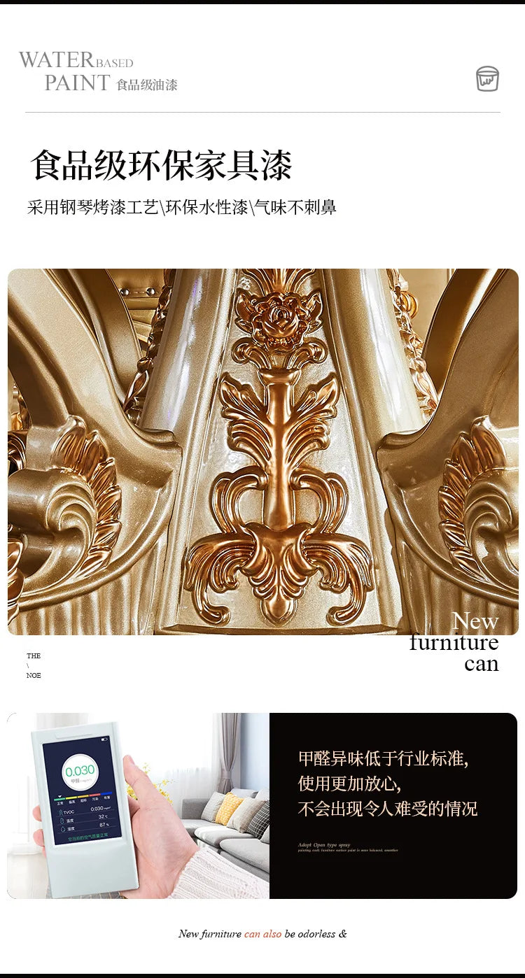 A07 European dining table and chair combination glass surface classical luxury solid wood carving flower round table with turnta