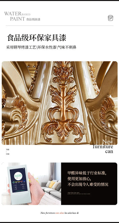 A07 European dining table and chair combination glass surface classical luxury solid wood carving flower round table with turnta