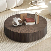35.43" Round Coffee Table for Living Room Modern MDF Wood Coffee Table Drum Center Table for Apartment Office