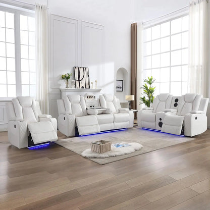 Power Recliner Sofa Sectional Sofa with LED Light for Living Room, Air Leather Reclining Corner Sectional Sofa Set