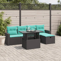 6 Piece Black Poly Rattan Patio Sofa Set with Cushions Outdoor Furniture