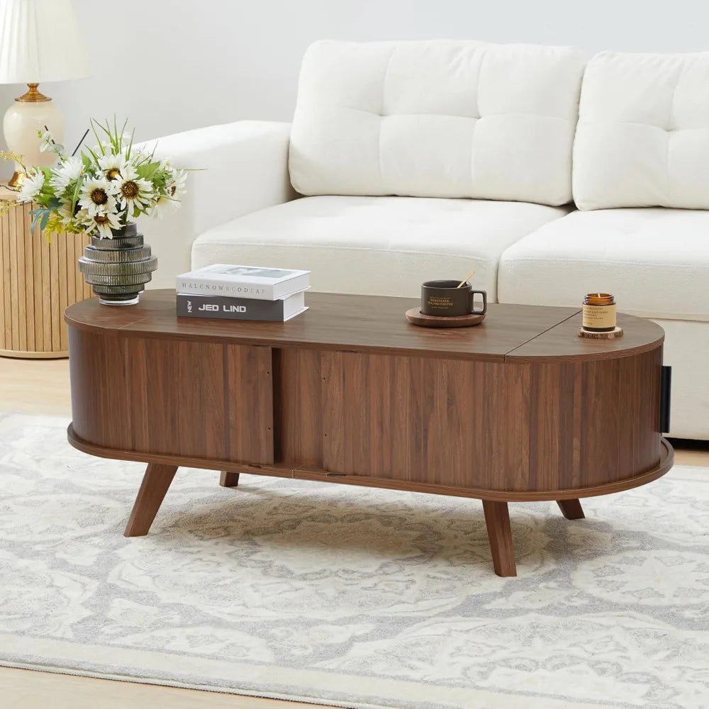 Small Lift Top Coffee Table with Sliding Tambour Door, 47.3
