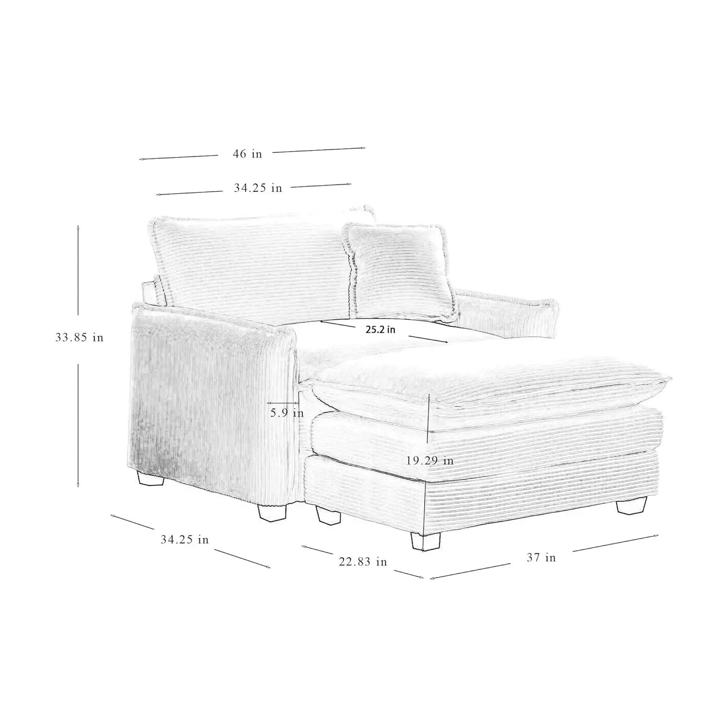 Corduroy Oversized Accent Chair with Ottoman, Single Sofa, Comfy Upholstered Armchair Extra Deep Seat Lounge Chair, Customized