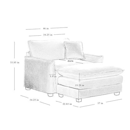 Corduroy Oversized Accent Chair with Ottoman, Single Sofa, Comfy Upholstered Armchair Extra Deep Seat Lounge Chair, Customized