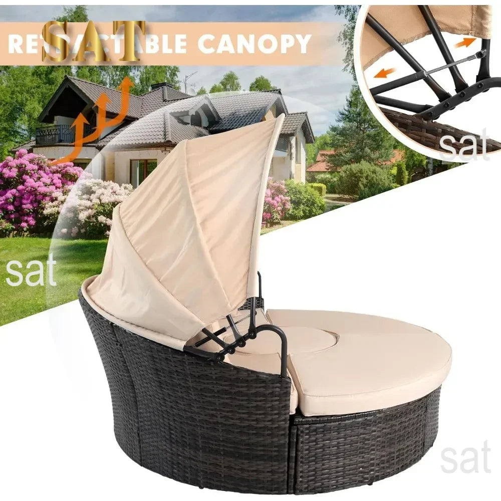 z Outdoor Terrace Canopy Bed with Washable Soft Cushion, Clamshell Shaped Segmented Seats, Suitable for Backyard, Porch, (brown)