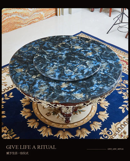 HLZ European Style Dining Table New Luxury High-End Solid Wood Home Marble French Retro Table and Chair Set Villa