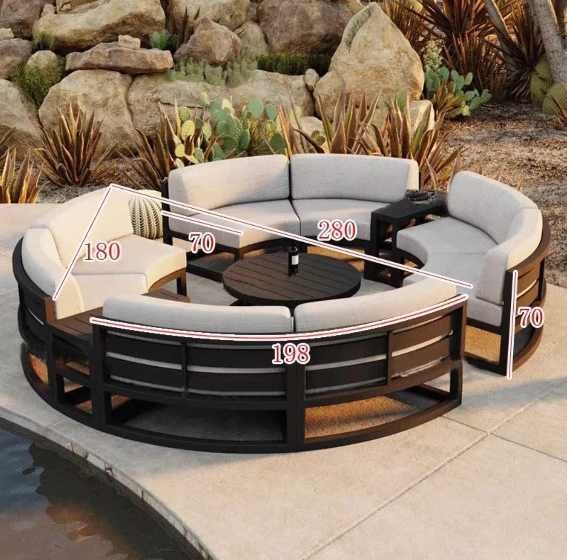 Rattan sofa combination courtyard garden leisure outdoor living room custom semi-circular arc rattan chair terrace outdoor
