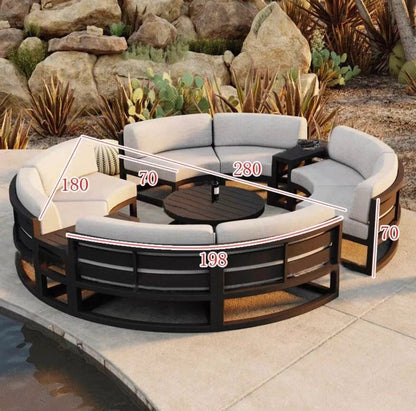 Rattan sofa combination courtyard garden leisure outdoor living room custom semi-circular arc rattan chair terrace outdoor