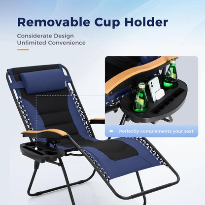oversized xxl padded zero gravity lawn chair anti gravity lounge chair foldable recliner 30" wide seat outdoor camp chair for p