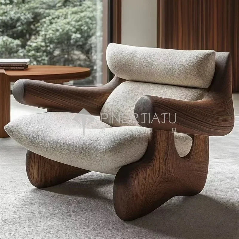 Designer Art Aesthetics Solid Wood Sofa Chair Medieval Homestay Club Sales Department Light Luxury Leisure Chair
