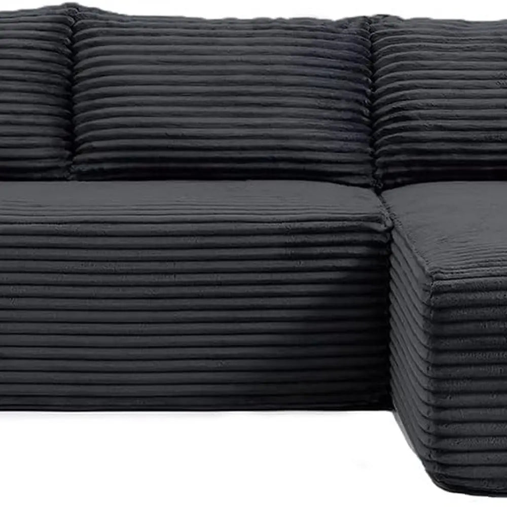 Modern 108 L-Shape Sectional Sofa, Deep Seated Cloud Couch, Corduroy Fabric, Black, Right Chaise, Living Room Furniture, No Asse