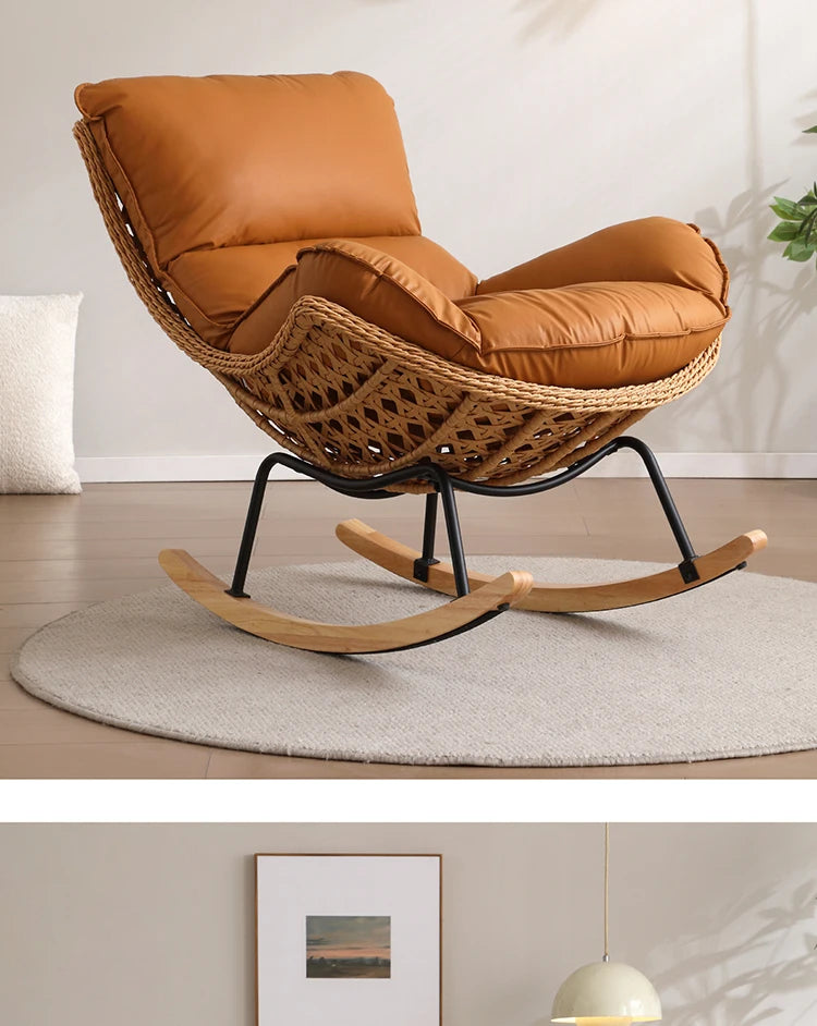 Modern Rocking Lounge Chair for Balcony Woven Rattan Lobster Chair Indoor Swing Seat Comfortable Single Sofa for Living Room