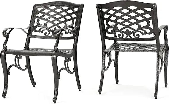 Sarasota Collection Cast Aluminum Outdoor Chairs, Two-Piece Set, Hammered Bronze Finish