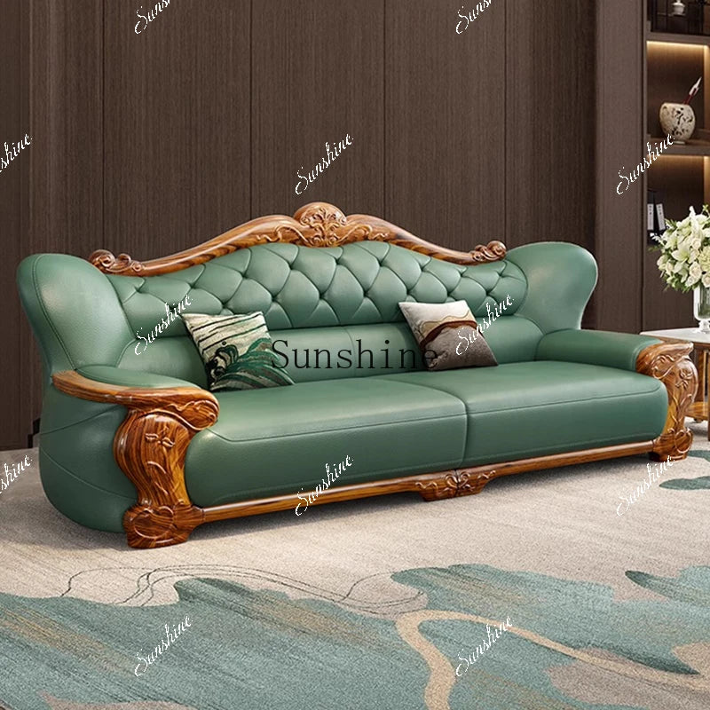 European ebony leather sofa Chinese 1234 living room combination  FT