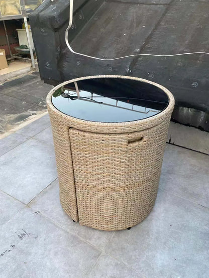 TieHo Garden Rattan Table Chair 3 Set Combination Outdoor Balcony Small Leisure Round Table