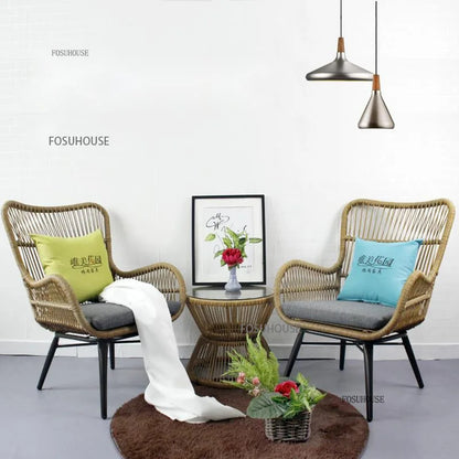 Rattan Chair Three Piece Set Balcony Table Combination Outdoor Furniture Armrest Single Rattan Sofa Recliner Patio Outdoor Chair