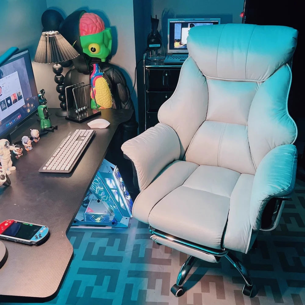 Ergonomic Reclining Office Chair with Footrest PU Leather Executive Swivel Computer Desk Chair Aluminum Base for Home Office