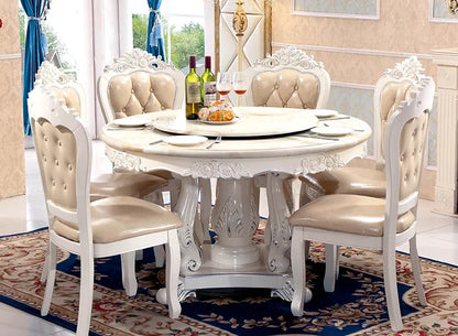 -Round Dining Table With Rotating Centre European Style Dining Table Set Carved Luxury Dining Table
