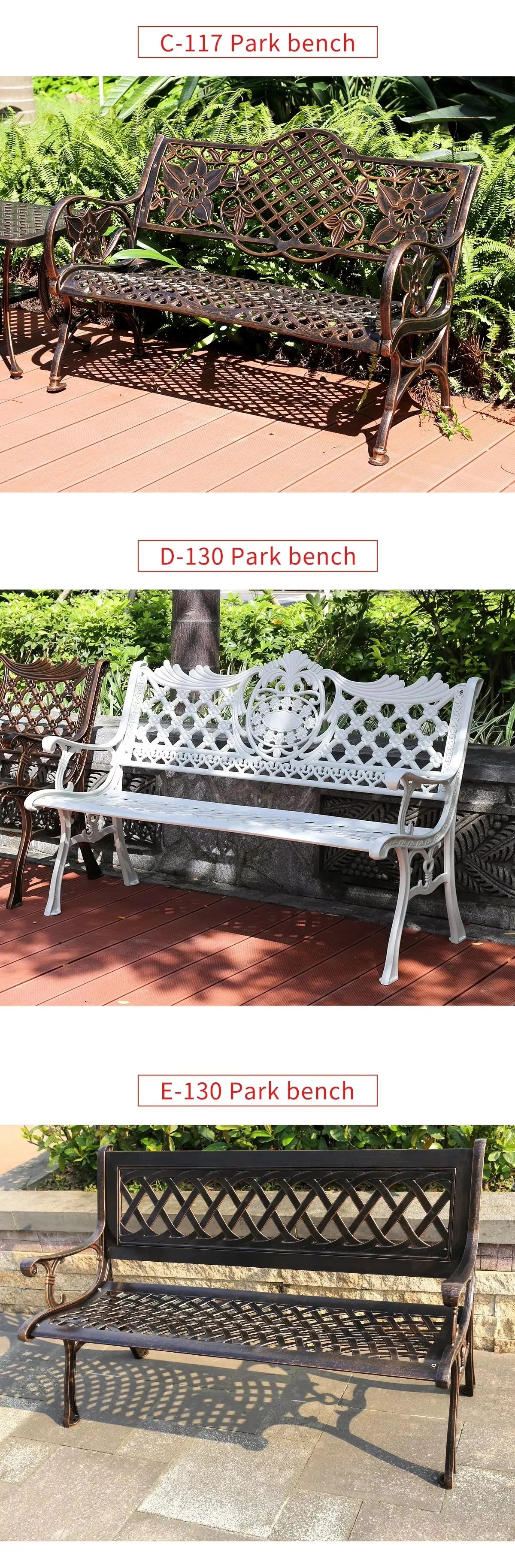 Cast Aluminum Bench Modern 150cm Outdoor Bench Chair Leisure Patio Bench Metal Benches Park Bench for Garden Outdoor Patio