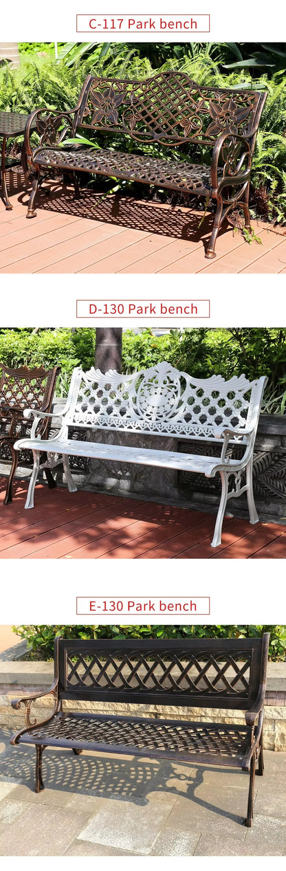 150CM Cast Aluminum Outdoor Bench Chair Patio Bench Metal Benches Park Bench for Garden Outdoor Patio Leisure