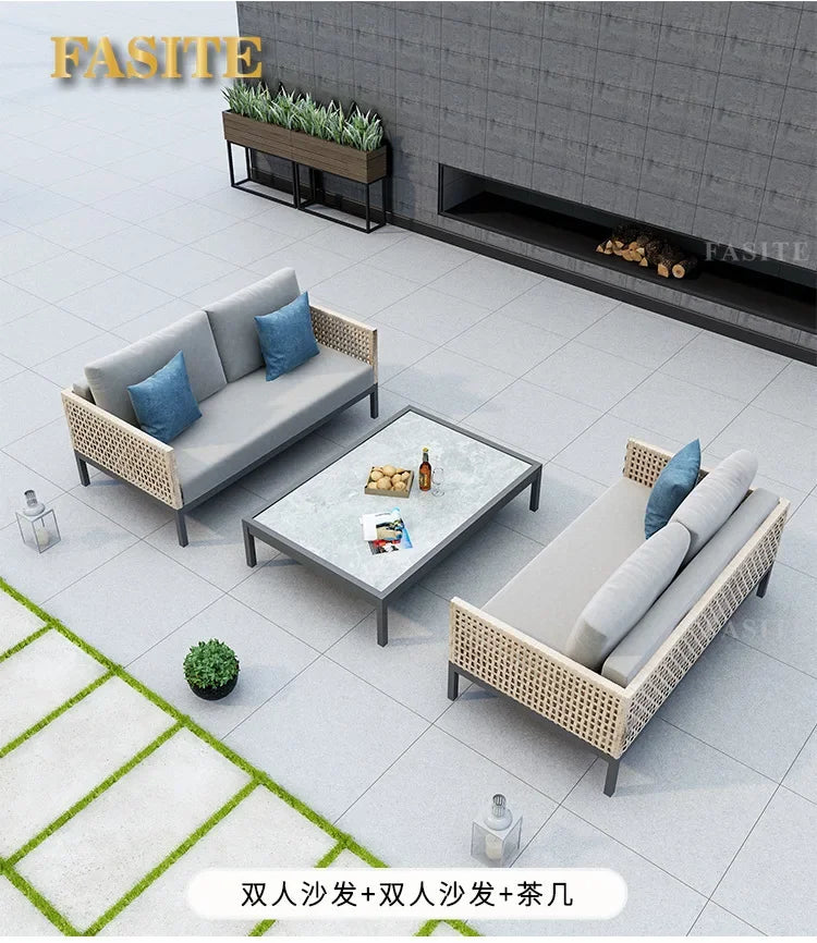Leisure Style Outdoor Sofa Combination Living Room Balcony Open-air Leisure Rattan Weaving