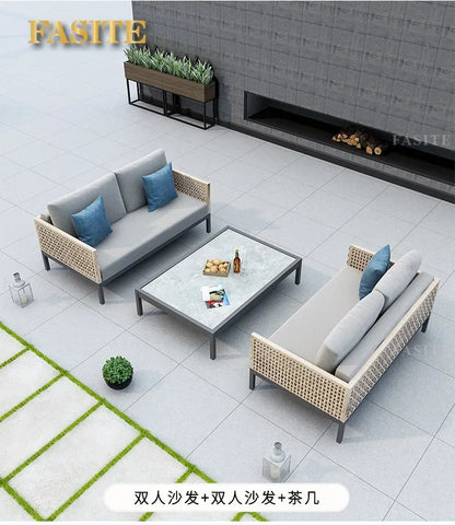 Leisure Style Outdoor Sofa Combination Living Room Balcony Open-air Leisure Rattan Weaving