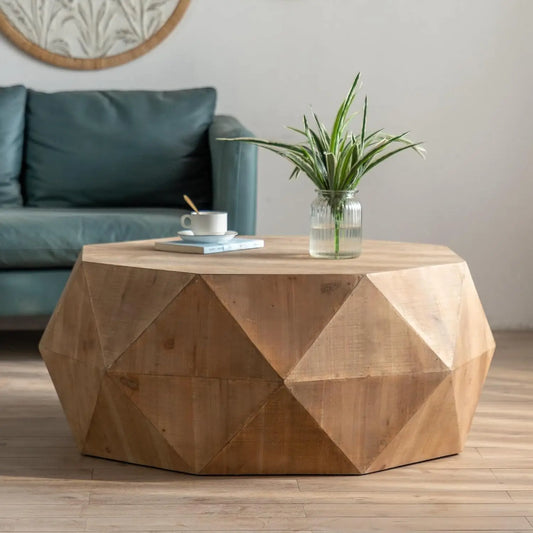 38" Modern Farmhouse Coffee Table, Drum Coffee Table for Office, Dining Room and Living Room, Nature, Customized