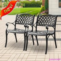 new-2 Piece Outdoor Cast Aluminum Dinning Chairs, Patio Bistro Chair Set with Armrests, Patio Dinning Chairs