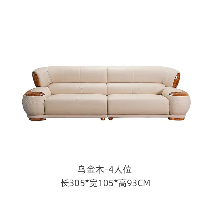 New Chinese Ebony Leather Sofa High-end Villa Large Flat Floor Living Room Leather Art Solid Wood Princess Corner 23 Combination