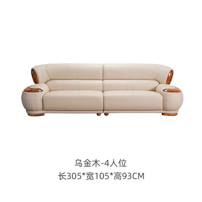 New Chinese Ebony Leather Sofa High-end Villa Large Flat Floor Living Room Leather Art Solid Wood Princess Corner 23 Combination