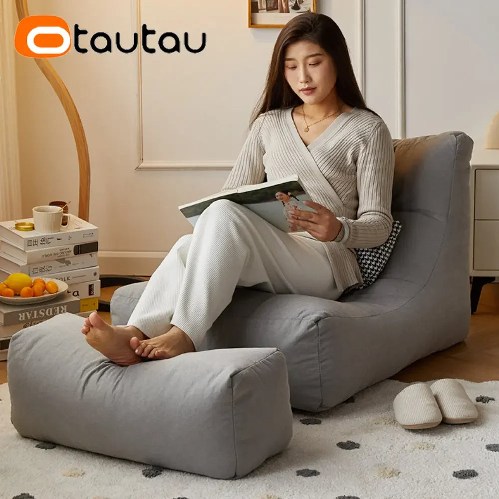 OTAUTAU Soft Cotton Bean Bag Cover Without Filler Chaise Lounge Recliner Sofa Bed Beanbag Pouf Sac with Footstool Ottoman SF027