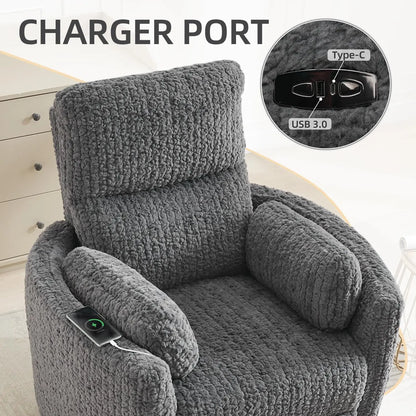 TODRANI Power Swivel Glider Rocking Recliner Nursery Chair with 2 Pillows, Reclining Chair with Type - C & USB Charger Ports