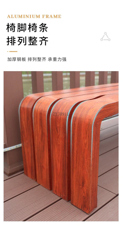 Banc d'extérieur de parc en fer forgé, chaise communautaire de loisirs, double banc carré d'extérieur, jardin en bois massif