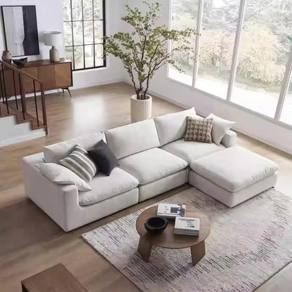 Nordic Cream White Linen Fabric Living Room Couch Sectional Cloud Sofa Modern Simple L Shaped Modular Corner Sofa Set Furniture