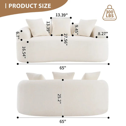 Modern Curved Sofa with Pillows White Upholstered Cloud Sofa for Living Room Bedroom Home Decor
