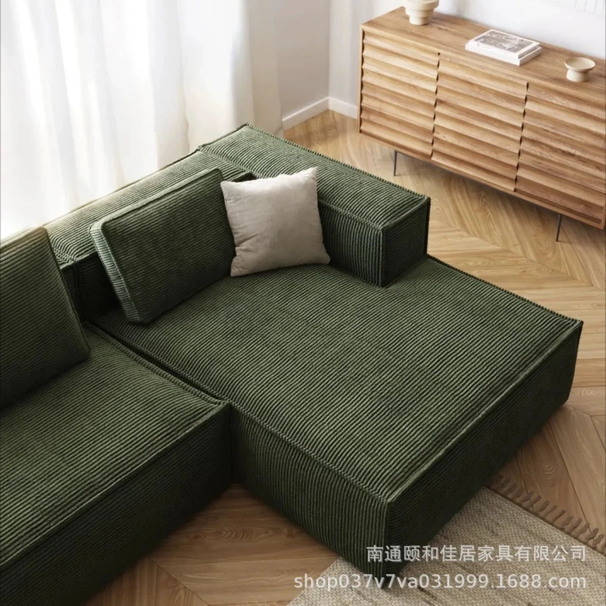 Retro corduroy tofu sofa straight row small apartment living room corner combination fabric small sofa