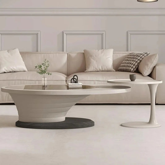 Table d'appoint ovale blanche de styliste nordique, verre nordique irrégulier, Table basse moderne, salon Mesa, meubles auxiliaires pour la maison