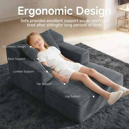 45'' Chaise Lounge Chair Indoor, Corduroy Upholstered Boneless Sofa Bed, Deep Seat Sleeper Couch Reading Chairs, Small Comfy Clo