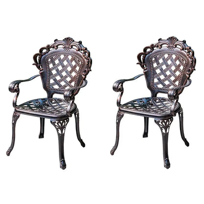 Cast Aluminum Outdoor Chair Set of 2 Beautifully Carved All Weather Patio Chairs Metal Bistro Chairs for Garden Porch Backyard