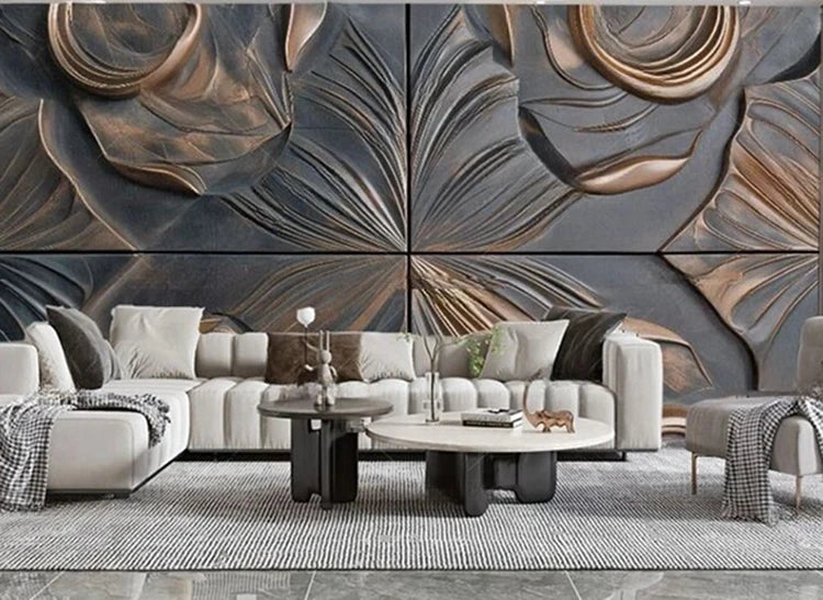 MU8844 Modern high-end golden gilded rock plate TV sofa background wall paper mural