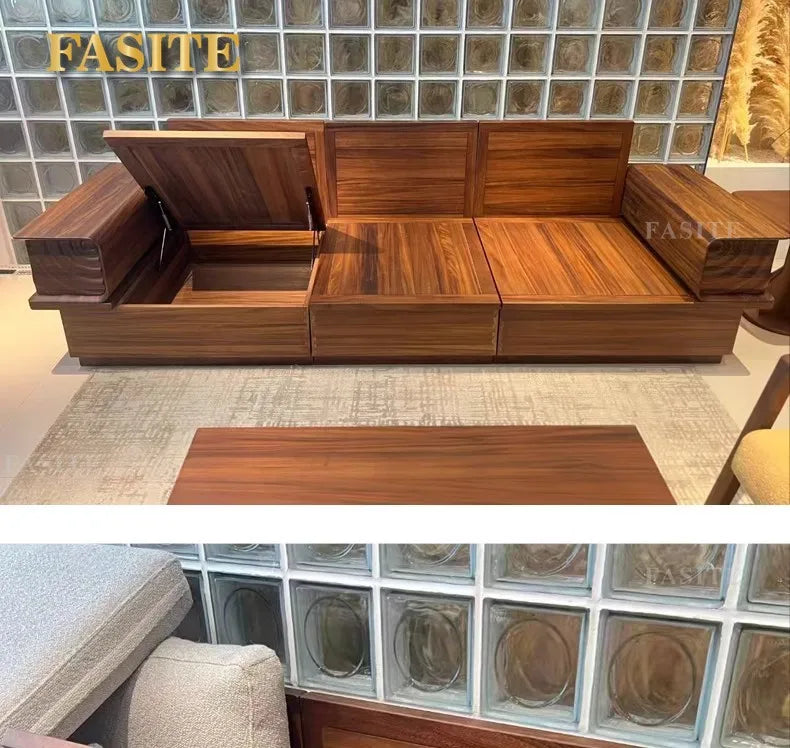 Solid wood sofa black walnut living room new new Chinese-style small apartment storage box body dual-purpose