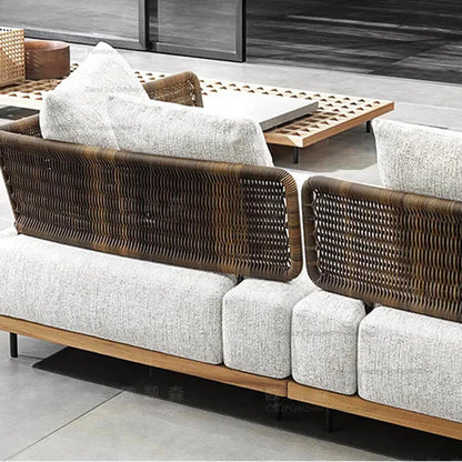 Italian Style Courtyard Villa Solid Wood Garden Sofas Rattan Weaving Modern Garden Sofa Simplicity Outdoor Furniture Divano FYOS