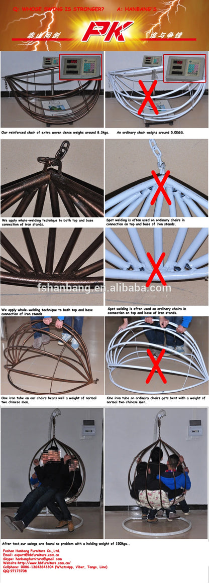 Modern Outdoor Patio Garden Backyard Wicker Rattan Double Swing Hanging Chair for Bedroom Application Durable Metal Material
