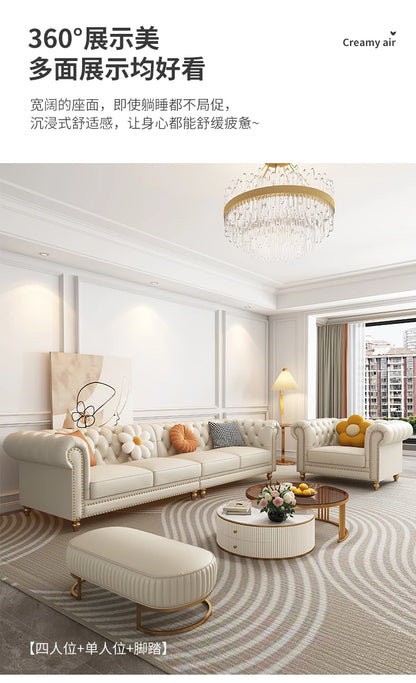 Designer Genuine Leather Sofas Fancy Living Room Lounge Floor Sofa Loveseat Modern Canape Salon De Luxe Apartment Furniture