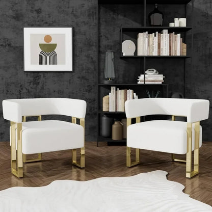 for Living Room Bedroom (2, White) Modern White Accent Chair Set of 2, Boucle Barrel Chairs Set of 2, Arm Chairs
