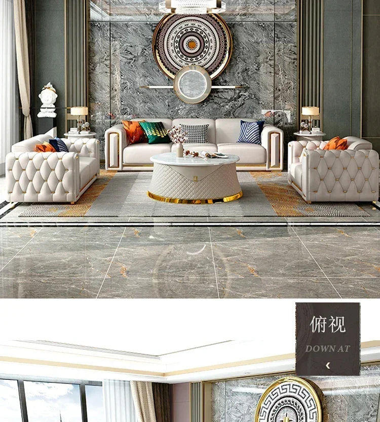 Custom Italian light luxury leather sofa living room combination size modern simple front American cowhide sofa