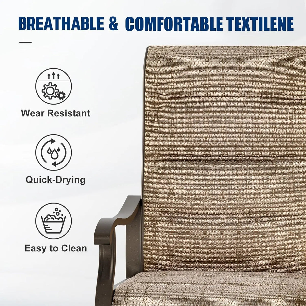 Patio Swivel Chairs Set of 2, Outdoor Dining Chairs High Back with Padded All Weather Breathable Textilene, Customized