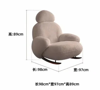 S White Rocking Chair Reclining and Sleeping Cream Single Plush Rocking Chair Lazy Sofa Balcony Leisure Chair  furniture